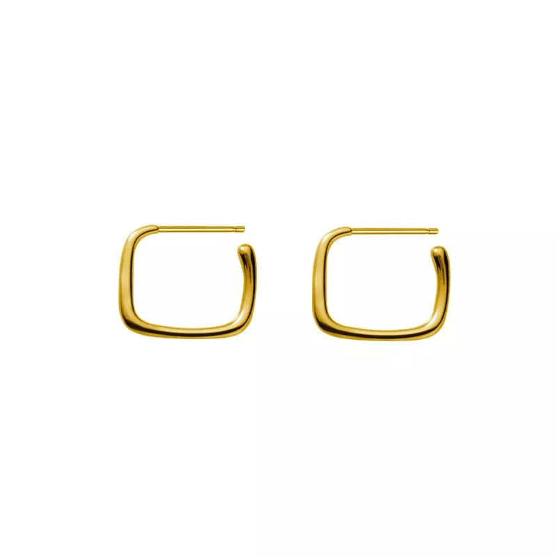 Anyco Fashion Earrings Gold 925 Sterling Simple Geometric Square Stud for Women Jewelry-Earrings-PEROZ Accessories