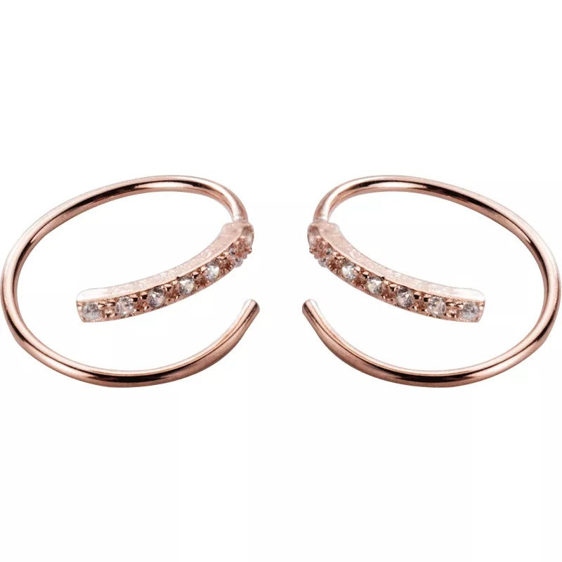 Anyco Fashion Earrings Rose Gold 925 Sterling Simple Spiral Wave Zircon Unique Stud for Women Chic Ear Clip Nose Piercing Jewelry-Earrings-PEROZ Accessories
