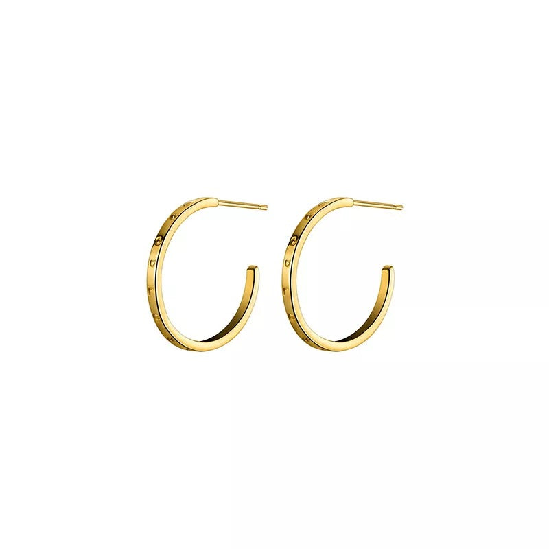 Anyco Fashion Earrings Gold 925 Sterling Silver Simple Huggies Circle Initials Stud for Women Jewelry-Earrings-PEROZ Accessories