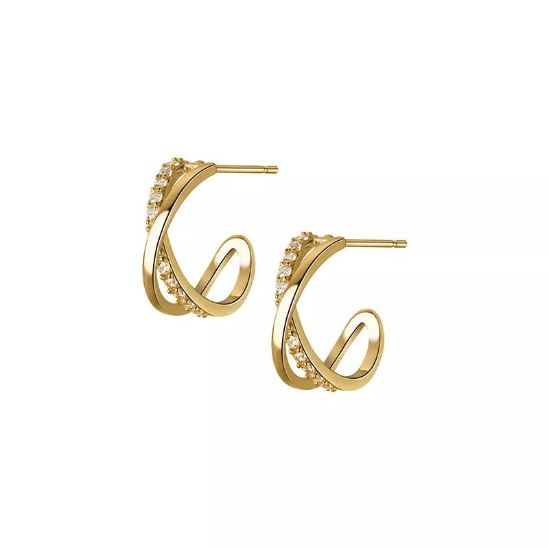 Anyco Fashion Earrings Gold 925 Sterling Silver Cross Shiny Zircon Stud for Women Punk Elegant Unique Golden Jewelry Female-Earrings-PEROZ Accessories