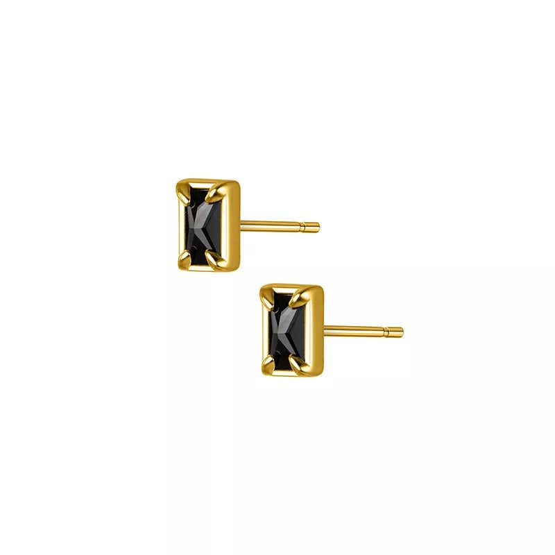 Anyco Fashion Earrings Gold 925 Sterling Silver Black Luxury Zircon Simple Square Small Stud for Women Jewelry-Earrings-PEROZ Accessories