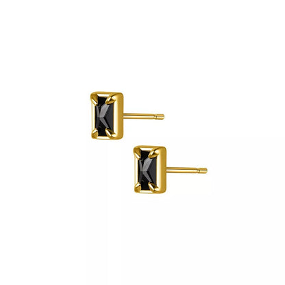 Anyco Fashion Earrings Gold 925 Sterling Silver Black Luxury Zircon Simple Square Small Stud for Women Jewelry-Earrings-PEROZ Accessories