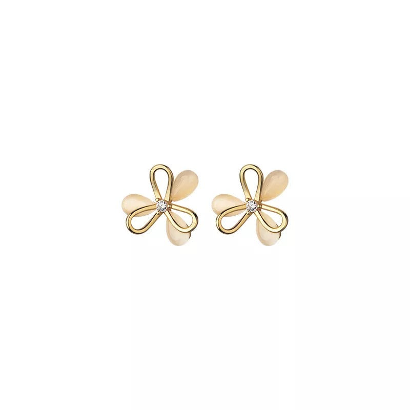 Anyco Fashion Earrings Gold 925 Sterling Silver Cute Romantic Clover Synthetic Opal Stud for Women Jewelry Gift-Earrings-PEROZ Accessories