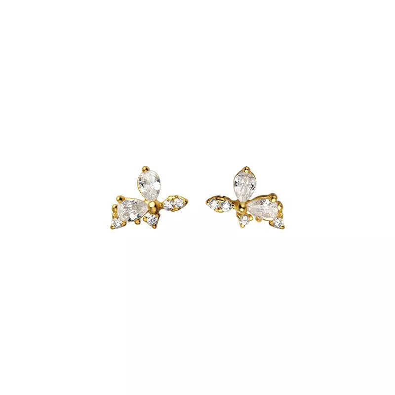 Anyco Fashion Earrings Gold 925 Sterling Silver Sweet Shiny Zircon Flower Stud for Women Chic Jewelry Gift-Earrings-PEROZ Accessories