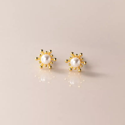 Anyco Fashion Earrings Gold Cute Snowflake Synthetic Pearl Small Stud Earrings Chic Teen Piercing Jewelry for Women-Earrings-PEROZ Accessories