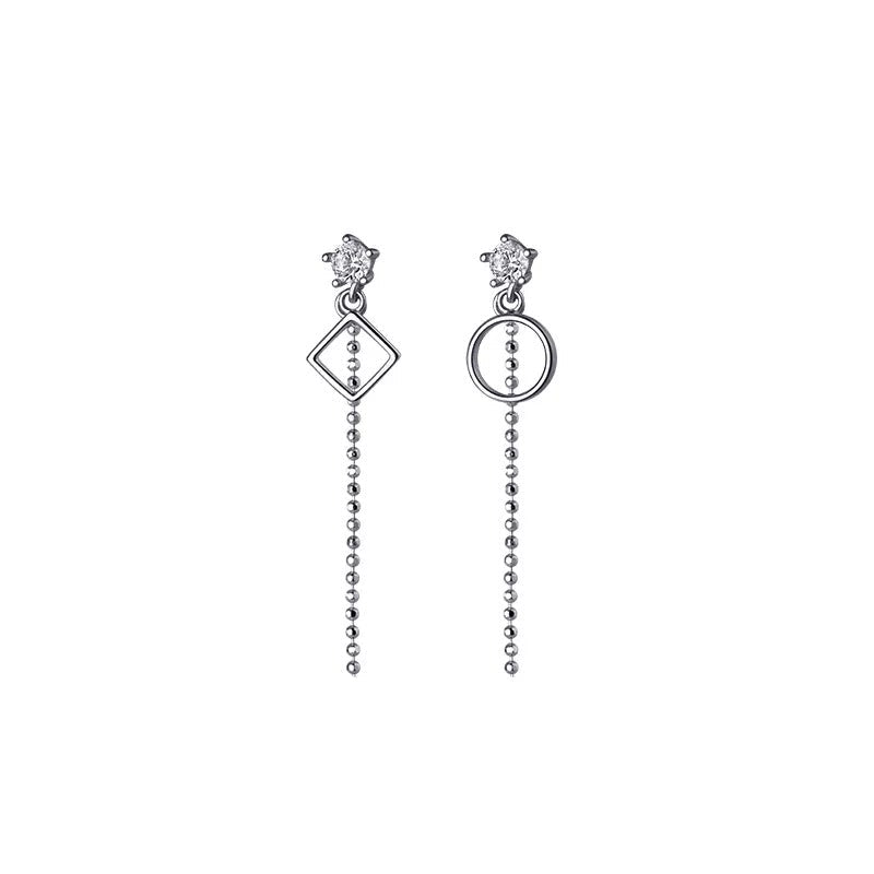 Anyco Fashion Earrings Silver 925 Sterling Geometric Exquisite Shiny Zirconia Tassel Bead Drop Women Jewelry-Earrings-PEROZ Accessories