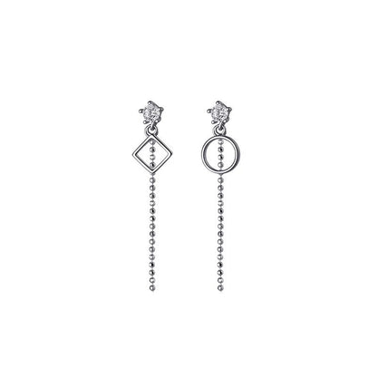 Anyco Fashion Earrings Silver 925 Sterling Geometric Exquisite Shiny Zirconia Tassel Bead Drop Women Jewelry-Earrings-PEROZ Accessories