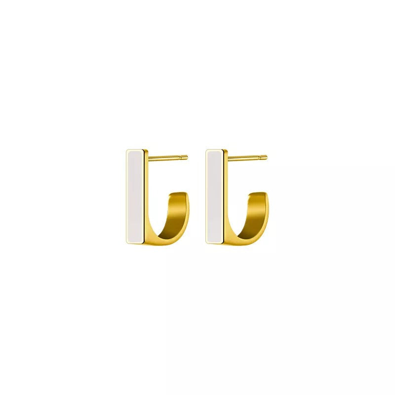 Anyco Fashion Earrings Gold 925 Sterling Silver Geometric Square White Enamel Elegant Stud for Women Jewelry-Earrings-PEROZ Accessories