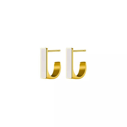 Anyco Fashion Earrings Gold 925 Sterling Silver Geometric Square White Enamel Elegant Stud for Women Jewelry-Earrings-PEROZ Accessories