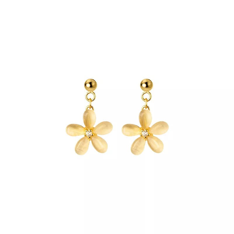 Anyco Fashion Earrings Gold 925 Sterling Silver Sweet Opal Zircon Flower Pendant for Women Jewelry-Earrings-PEROZ Accessories