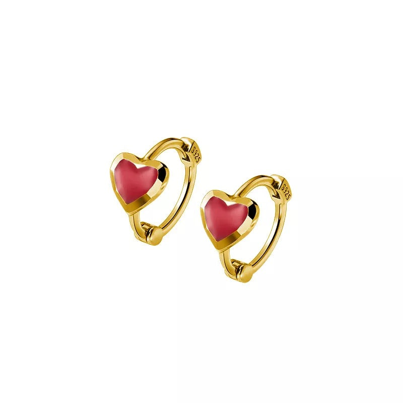 Anyco Fashion Earrings Gold 925 Sterling Silver Romantic Love Heart Red Enamel Piercing Women Jewelry Ear Buckle-Earrings-PEROZ Accessories