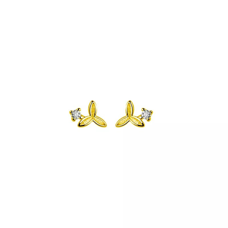 Anyco Fashion Earrings Gold 925 Sterling Silver Simple Sweet Clover Shiny Zircon Small Stud Teen Chic Ear Bone Piercing Women Jewelry-Earrings-PEROZ Accessories