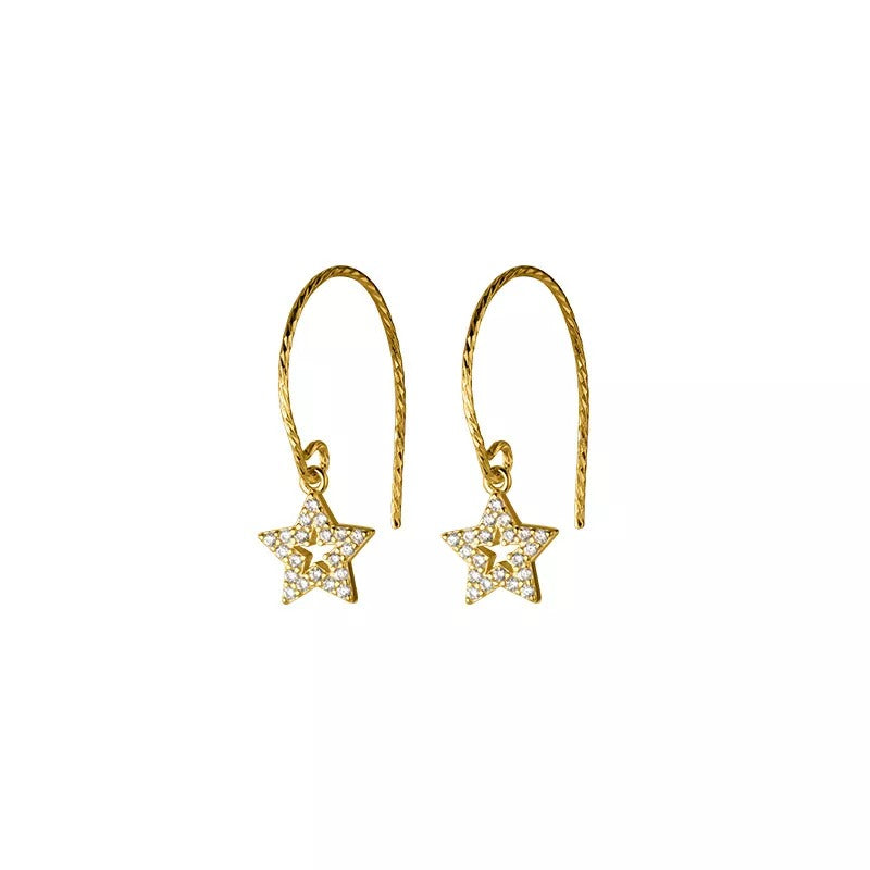 Anyco Fashion Earrings Gold Romantic Tassel Hollow Shiny Zircon Star Cute Charm Pendant Jewelry for Women-Earrings-PEROZ Accessories