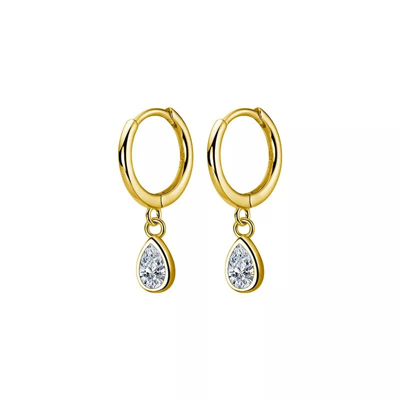 Anyco Fashion Earrings Gold 925 Sterling Silver Sweet Water Drop Zircon Huggies Pendant for Women Jewelry-Earrings-PEROZ Accessories