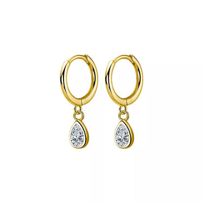 Anyco Fashion Earrings Gold 925 Sterling Silver Sweet Water Drop Zircon Huggies Pendant for Women Jewelry-Earrings-PEROZ Accessories