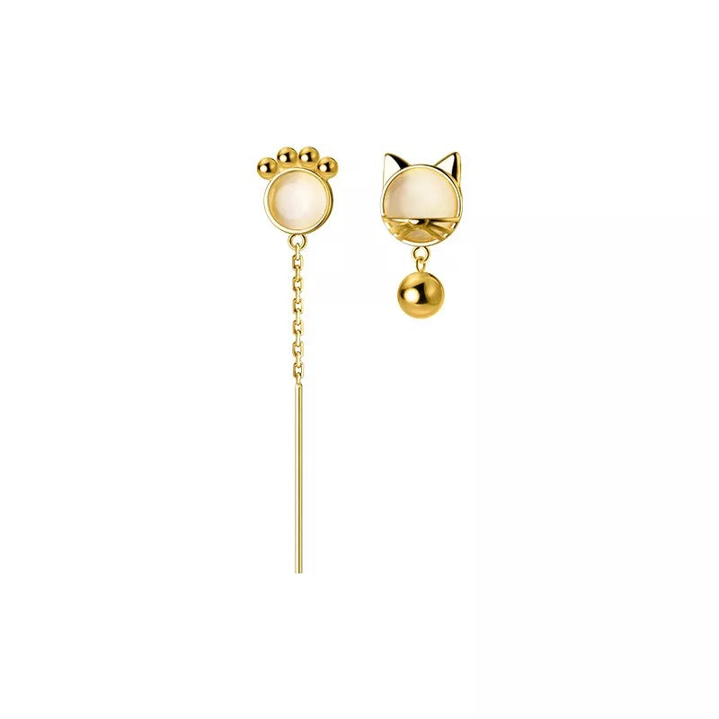 Anyco Fashion Earrings Gold 925 Sterling Silver Unique Cat Claw Chain Tassel Bell for Women Cute Cat Jewelry-Earrings-PEROZ Accessories