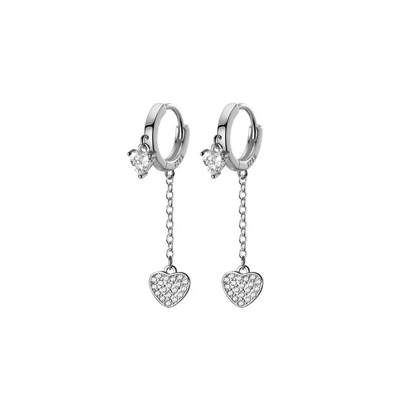 Anyco Fashion Earrings Silver 925 Sterling Romantic Tassel Love Heart Charms Drop for Women Huggies Jewelry-Earrings-PEROZ Accessories