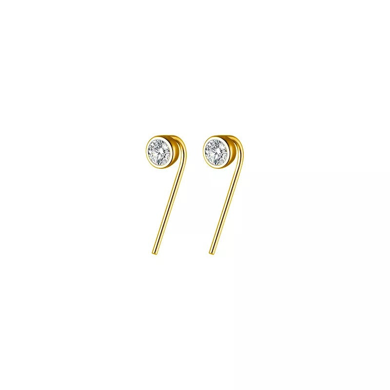 Anyco Fashion Earrings Gold 925 Sterling Silver Round Shiny Zircon Ear Hooks Minimalism Stud Jewelry Women Accessories-Earrings-PEROZ Accessories