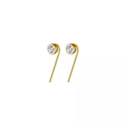 Anyco Fashion Earrings Gold 925 Sterling Silver Round Shiny Zircon Ear Hooks Minimalism Stud Jewelry Women Accessories-Earrings-PEROZ Accessories