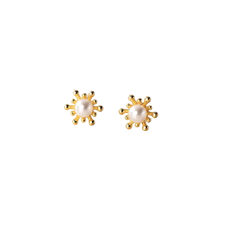 Anyco Fashion Earrings Gold Cute Snowflake Synthetic Pearl Small Stud Earrings Chic Teen Piercing Jewelry for Women-Earrings-PEROZ Accessories