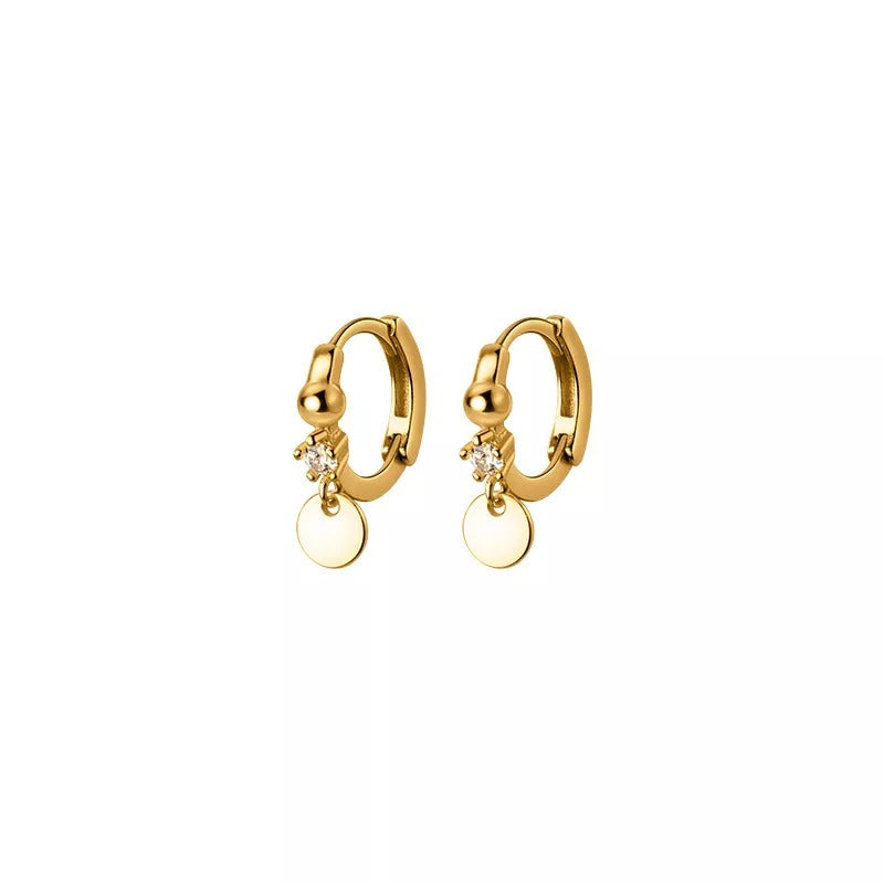 Anyco Fashion Earrings Gold 925 Sterling Simple Disc Pendant Pavé Crystal Zircon Hoop for Women Bohemian Charm Jewelry Accessories-Earrings-PEROZ Accessories