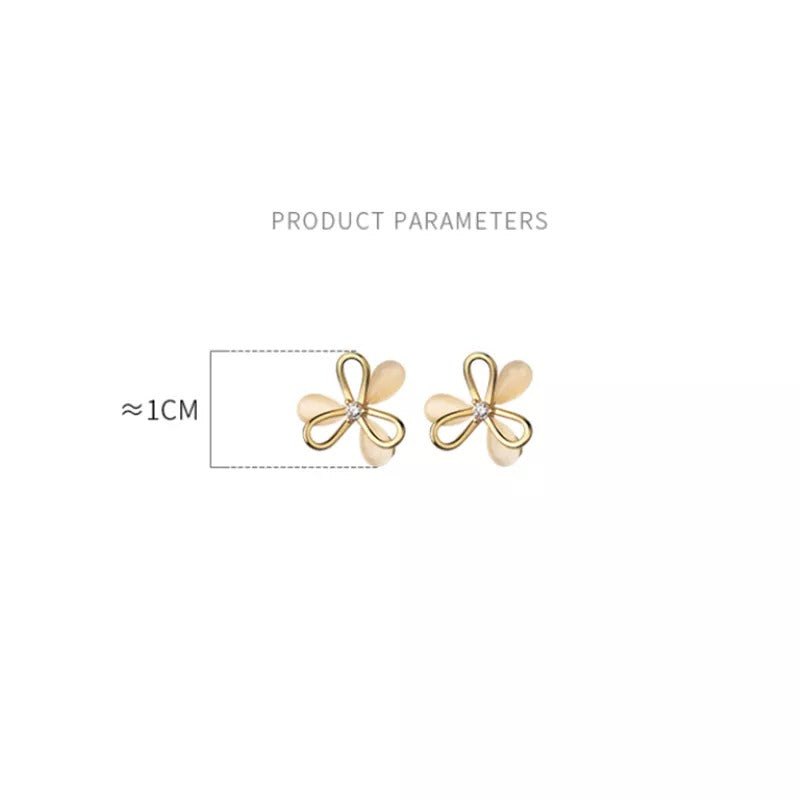 Anyco Fashion Earrings Gold 925 Sterling Silver Cute Romantic Clover Synthetic Opal Stud for Women Jewelry Gift-Earrings-PEROZ Accessories