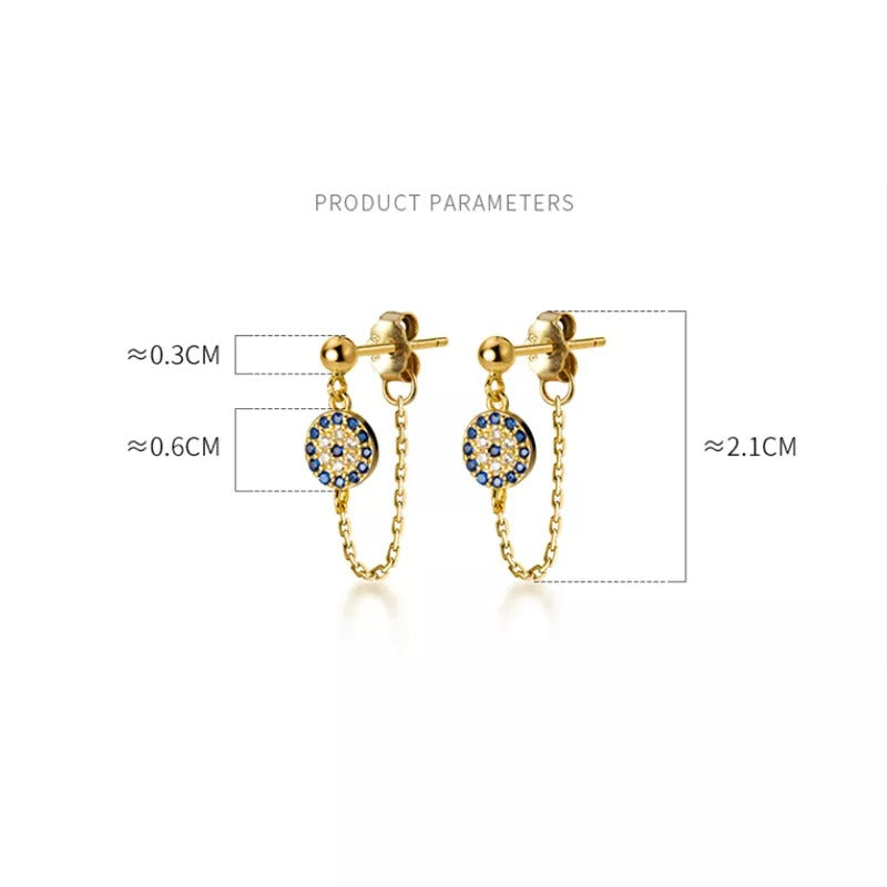 Anyco Fashion Earrings Gold 925 Sterling Silver Hip Hop Chain Zircon Pendant Stud Women Bohemian Goth Party Eyes Jewelry-Earrings-PEROZ Accessories