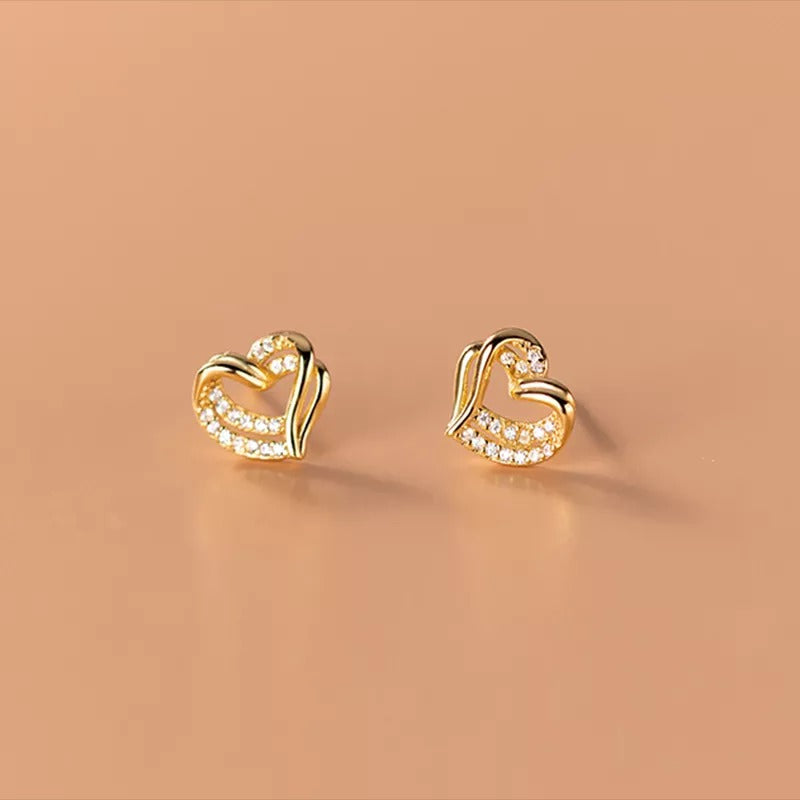 Anyco Fashion Earrings Gold 925 Sterling Hollow Double Love Heart Stud for Women Romantic Wedding Girlfriend Jewelry Gift-Earrings-PEROZ Accessories