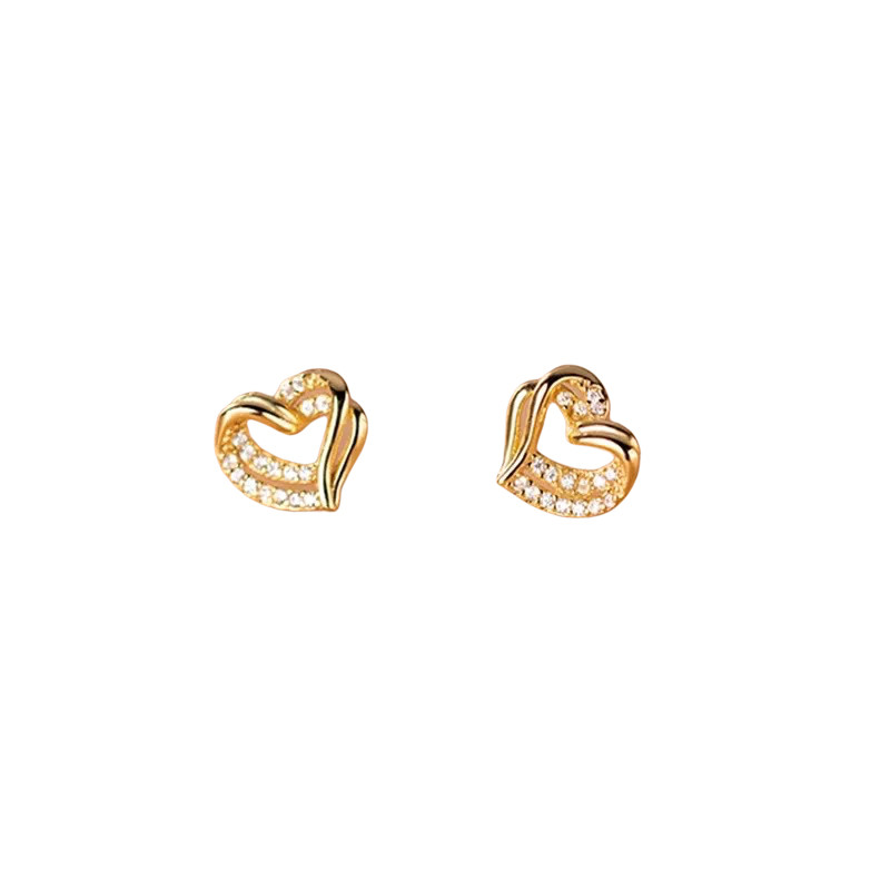 Anyco Fashion Earrings Gold 925 Sterling Hollow Double Love Heart Stud for Women Romantic Wedding Girlfriend Jewelry Gift-Earrings-PEROZ Accessories