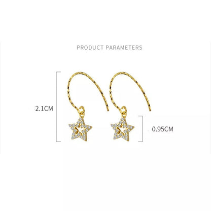 Anyco Fashion Earrings Real Genuine Sterling Silver Romantic Tassel Hollow Shiny Zircon Star Cute Charm Pendant Jewelry for Women-Earrings-PEROZ Accessories