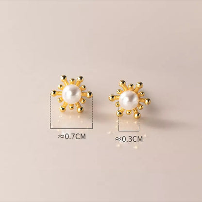 Anyco Fashion Earrings Gold Cute Snowflake Synthetic Pearl Small Stud Earrings Chic Teen Piercing Jewelry for Women-Earrings-PEROZ Accessories