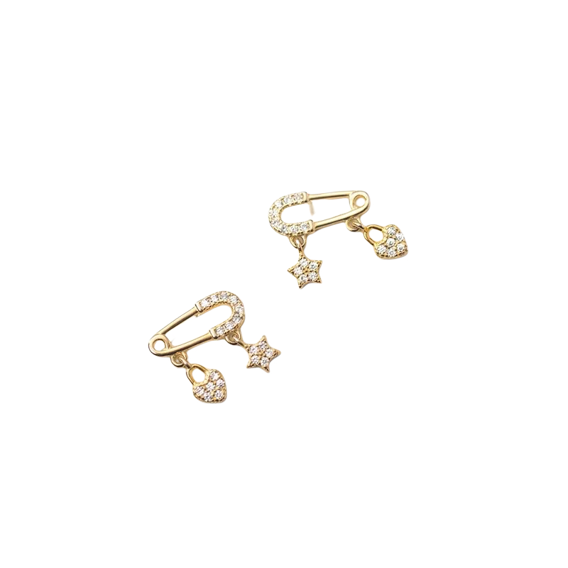 Anyco Fashion Earrings Gold Charming Zircon Pin Stud for Women Genuine Sterling Silver Star Love Pendant Earrings Jewelry-Earrings-PEROZ Accessories