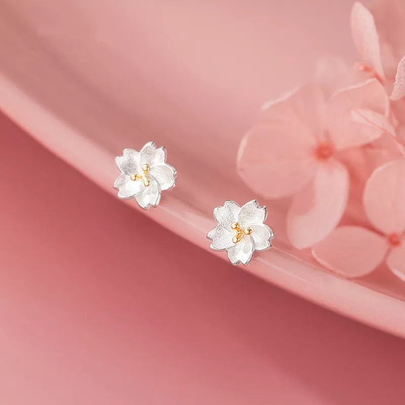 Anyco Fashion Earrings Real Sterling Silver Sweet Romantic White Flowers Mini Stud Jewelry for Women-Earrings-PEROZ Accessories