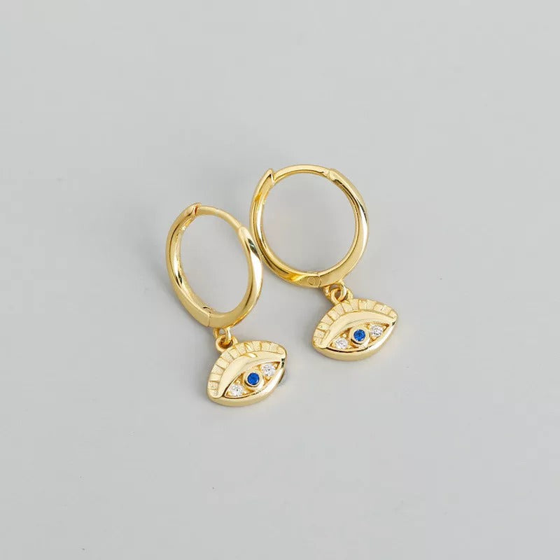Anyco Earrings Gold Plated Blue Zircon Creative Eye Stud For Women Teen Girl Fine Perfect Fashion Stylish Accessories Jewelry Gifts-Earrings-PEROZ Accessories
