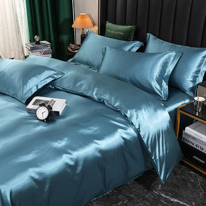 Anyhouz Beddings Blue US Twin Size 3 Pcs High End Satin Smooth Duvet Cover Set Luxury Polyester Silky Soft Cozy Bedding Set-Duvet Covers-PEROZ Accessories