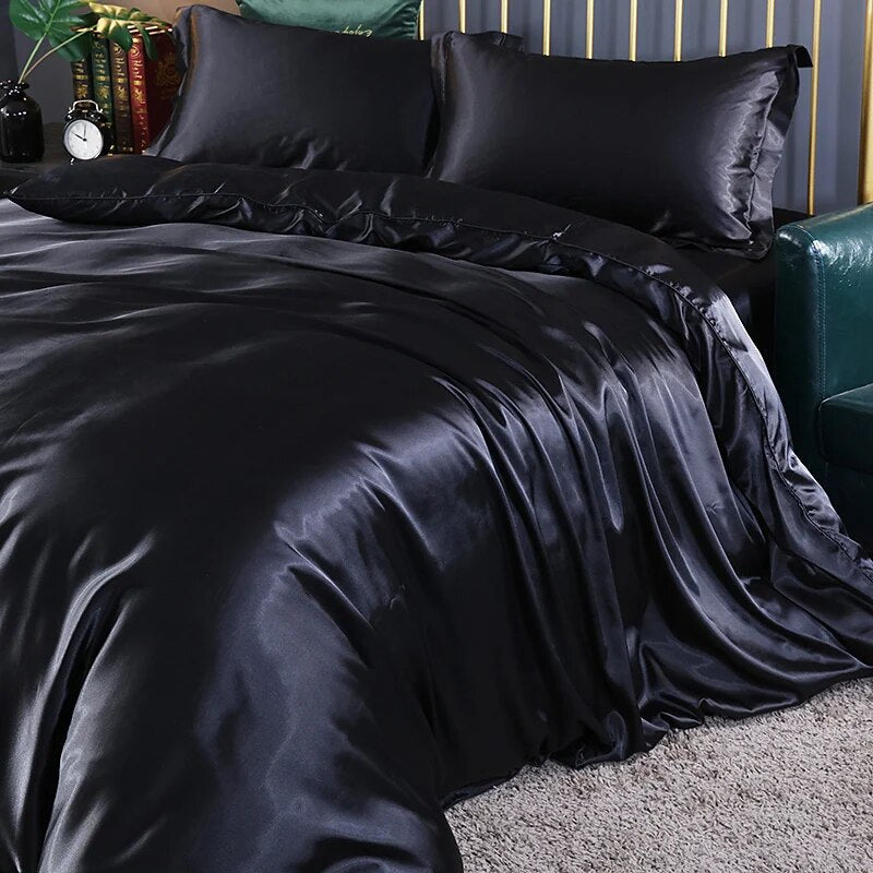 Anyhouz Beddings Black EU Single Size 2 Pcs
 High End Satin Smooth Duvet Cover Set Luxury Polyester Silky Soft Cozy Bedding Set-Duvet Covers-PEROZ Accessories