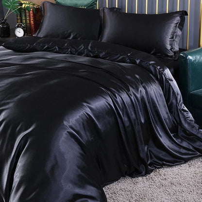Anyhouz Beddings Black EU Single Size 2 Pcs
 High End Satin Smooth Duvet Cover Set Luxury Polyester Silky Soft Cozy Bedding Set-Duvet Covers-PEROZ Accessories