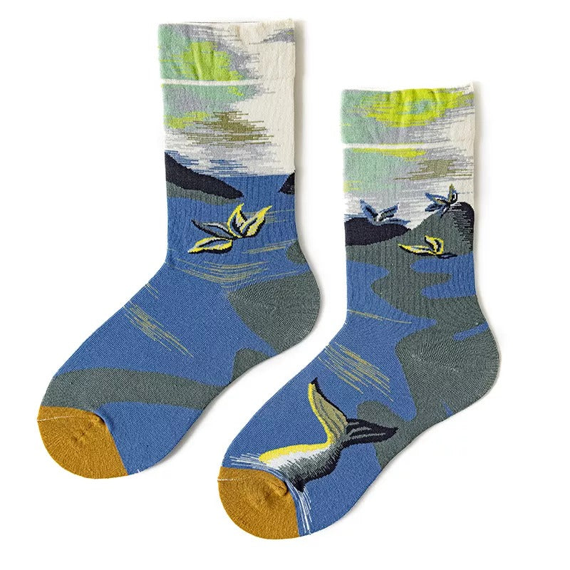 Anysox 5 Pairs Size 5-9 of Fashion Long Sock Cartoon Personalized Creative Nature Fish Tail For Men Woman Foot Cold Winter Warm Comfortable-Socks-PEROZ Accessories