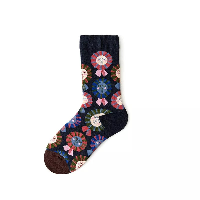 Anysox 5 Pairs Size 5-9 of Fashion Long Sock Cartoon Personalized Nature Sun Flower Face Emotions For Men Woman Winter Warm Comfortable Accessories-Socks-PEROZ Accessories