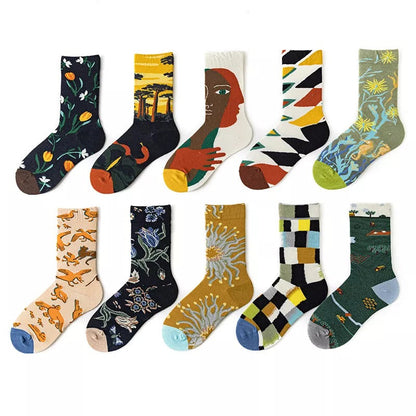 Anysox 5 Pairs Size 5-9 of Fashion Long Sock Cartoon Personalized Creative Nature Leaves For Men Woman Foot Cold Winter Warm Comfortable Accessories-Socks-PEROZ Accessories