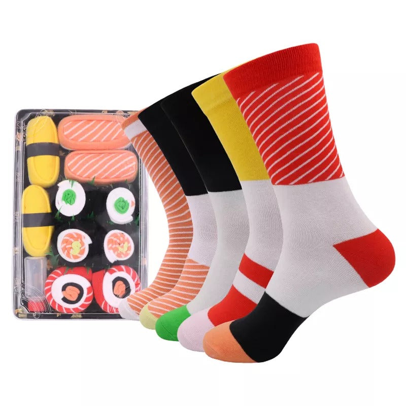 Anysox 5 Pairs Multi-color Size 5-11 Fashion Socks With Sushi Happy Harajuku Skate Cotton Comfortable To Wear Perfect For Christmas Gift-Socks-PEROZ Accessories