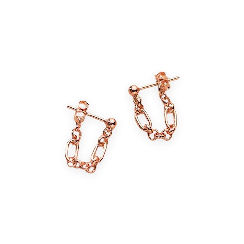 Anyco Fashion Earrings Rose Gold 926 Sterling Silver Bohemian Link Chain Stud for Women Hollow Chain Jewelry Gift-Earrings-PEROZ Accessories