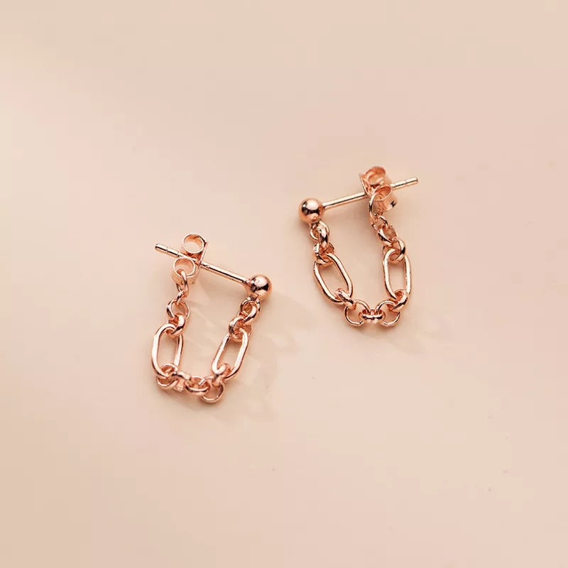 Anyco Fashion Earrings Rose Gold 926 Sterling Silver Bohemian Link Chain Stud for Women Hollow Chain Jewelry Gift-Earrings-PEROZ Accessories