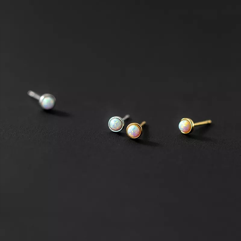 Anyco Fashion Earrings Sterling Silver Cute Opal Zircon Chic Mini Small Stud Women Simple Ear Bone Piercing Jewelry-Earrings-PEROZ Accessories