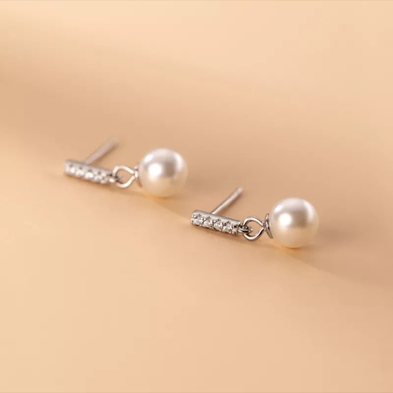 Anyco Fashion Earrings Sterling Silver Trendy Pave Zircon Pearl Pendant Stud for Women Chic Charm Party Jewelry Accessories-Earrings-PEROZ Accessories