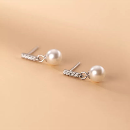 Anyco Fashion Earrings Sterling Silver Trendy Pave Zircon Pearl Pendant Stud for Women Chic Charm Party Jewelry Accessories-Earrings-PEROZ Accessories