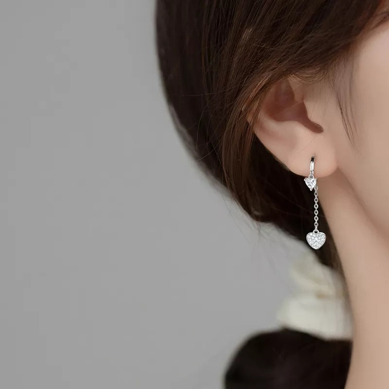 Anyco Fashion Earrings Silver 925 Sterling Romantic Tassel Love Heart Charms Drop for Women Huggies Jewelry-Earrings-PEROZ Accessories