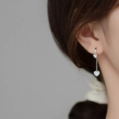 Anyco Fashion Earrings Silver 925 Sterling Romantic Tassel Love Heart Charms Drop for Women Huggies Jewelry-Earrings-PEROZ Accessories