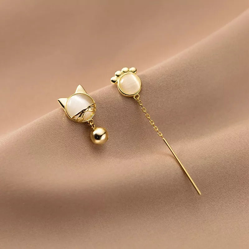 Anyco Fashion Earrings Gold 925 Sterling Silver Unique Cat Claw Chain Tassel Bell for Women Cute Cat Jewelry-Earrings-PEROZ Accessories