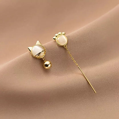 Anyco Fashion Earrings Gold 925 Sterling Silver Unique Cat Claw Chain Tassel Bell for Women Cute Cat Jewelry-Earrings-PEROZ Accessories